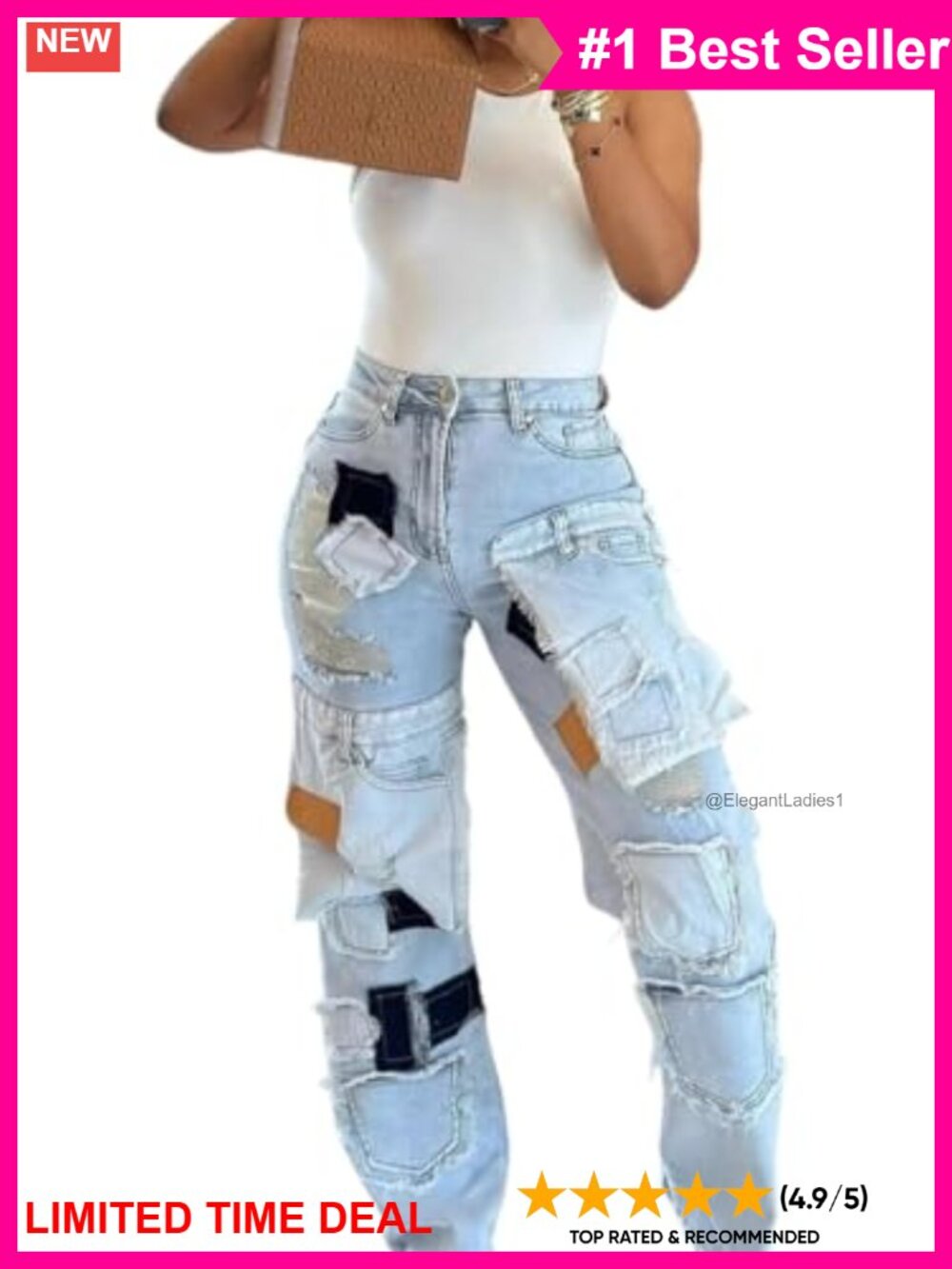 High Waisted Baggy Cargo Jeans Boyfriend Fit Y2K Streetwear Denim